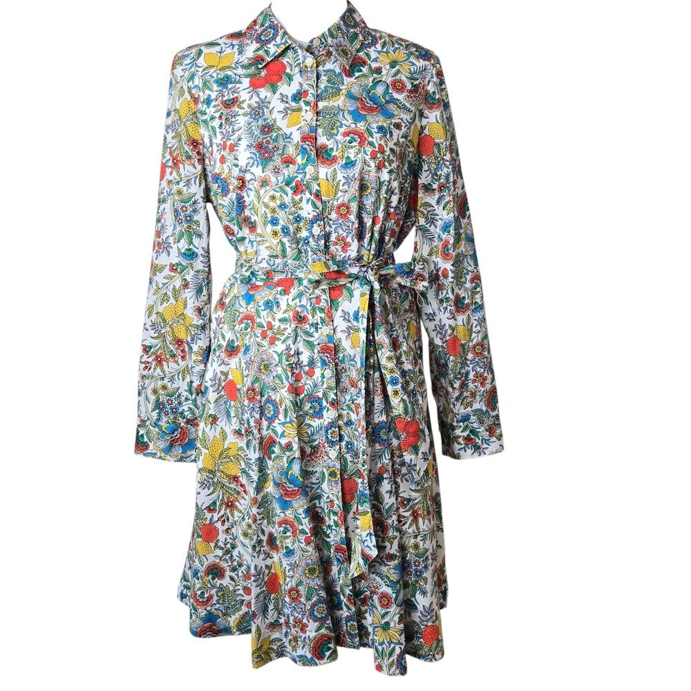 Boden Kitty Midi Shirt Dress US 12L Lemon Fizz Strawberry Oranges Fruit Garden